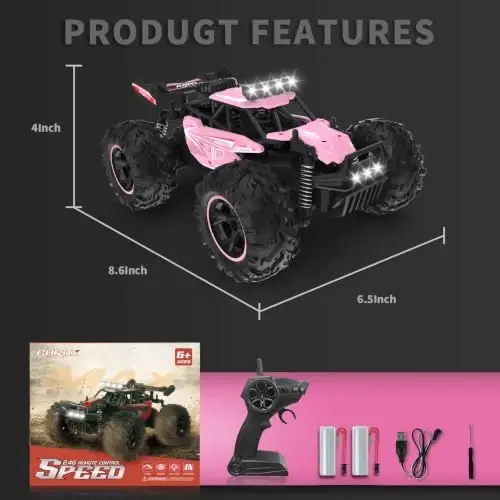 Carox Remote Control Car 2.4GHz 1: 18 Off-Road Monster Truck | 25KM/H High Speed，Rechargeable design,LED Lights，Ideal Gift for kids 6+,Pink - 5
