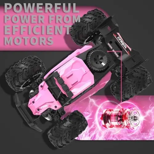 Carox Remote Control Car 2.4GHz 1: 18 Off-Road Monster Truck | 25KM/H High Speed，Rechargeable design,LED Lights，Ideal Gift for kids 6+,Pink - 6