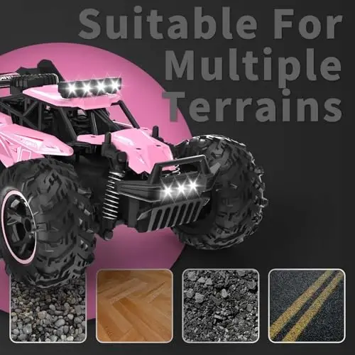 Carox Remote Control Car 2.4GHz 1: 18 Off-Road Monster Truck | 25KM/H High Speed，Rechargeable design,LED Lights，Ideal Gift for kids 6+,Pink - CAROX (1)