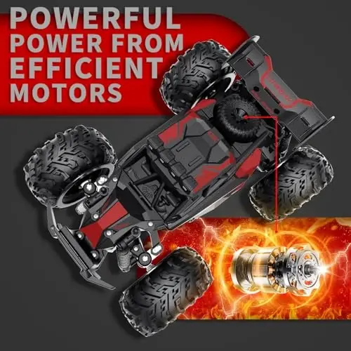 Carox Remote Control Car 2.4GHz 1: 18 Off-Road Monster Truck | 25KM/H High Speed，Rechargeable design,LED Lights，Ideal Gift for kids 6+,Red - 6