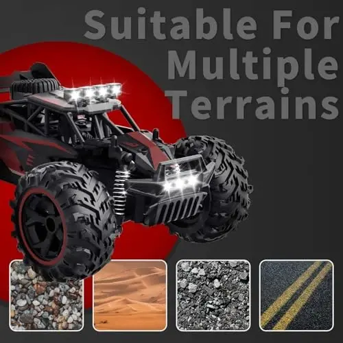 Carox Remote Control Car 2.4GHz 1: 18 Off-Road Monster Truck | 25KM/H High Speed，Rechargeable design,LED Lights，Ideal Gift for kids 6+,Red - CAROX (1)