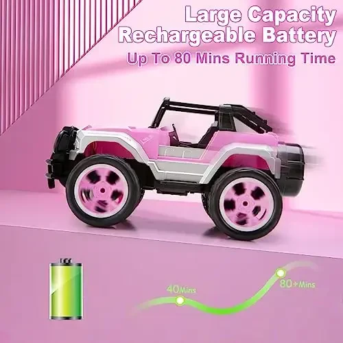 Carox Remote Control Car for Girls, Pink RC Car with Doll and Sticker for Ages 6-10 Years Old Girls, 80 mins with Rechargeable Battery, 1:16 Scale 2.4Ghz, Birthday for Grils,OX11S (Pink) - 4