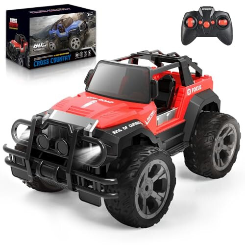 Carox Remote Control Car for Kids - 1:16 Remote Control Truck with Headlight and Storage Case - 80mins Playtime RC Truck for All Terrain - Red Remote Control Jeep Toy for Boys Girls Kids (red) - 1