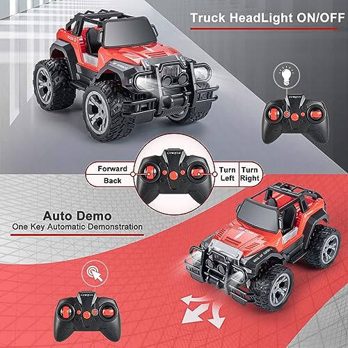 Carox Remote Control Car for Kids - 1:16 Remote Control Truck with Headlight and Storage Case - 80mins Playtime RC Truck for All Terrain - Red Remote Control Jeep Toy for Boys Girls Kids (red) - 2