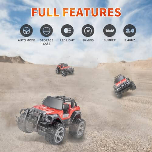 Carox Remote Control Car for Kids - 1:16 Remote Control Truck with Headlight and Storage Case - 80mins Playtime RC Truck for All Terrain - Red Remote Control Jeep Toy for Boys Girls Kids (red) - 4