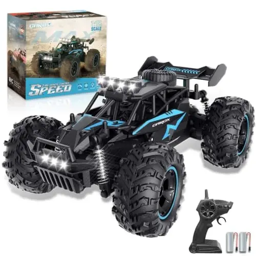 Carox Remote Control Car & RC Cars, 2.4GHz 25KM/H High Speed RC Car, 1: 18 Off-Road Monster Truck with LED Lights and 1800mAh Rechargeable Battery–Blue | 25KM/H High Speed，Rechargeable design,LED Lights，Ideal Gift for kids 6+,Blue - 1