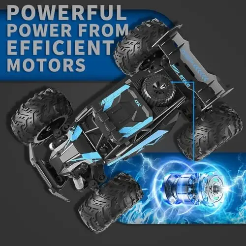 Carox Remote Control Car & RC Cars, 2.4GHz 25KM/H High Speed RC Car, 1: 18 Off-Road Monster Truck with LED Lights and 1800mAh Rechargeable Battery–Blue | 25KM/H High Speed，Rechargeable design,LED Lights，Ideal Gift for kids 6+,Blue - 3