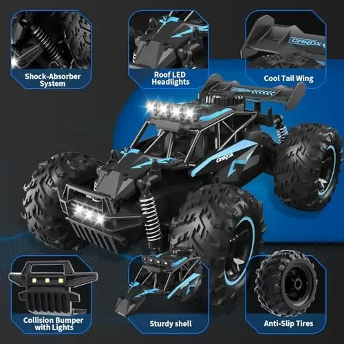 Carox Remote Control Car & RC Cars, 2.4GHz 25KM/H High Speed RC Car, 1: 18 Off-Road Monster Truck with LED Lights and 1800mAh Rechargeable Battery–Blue | 25KM/H High Speed，Rechargeable design,LED Lights，Ideal Gift for kids 6+,Blue - 6