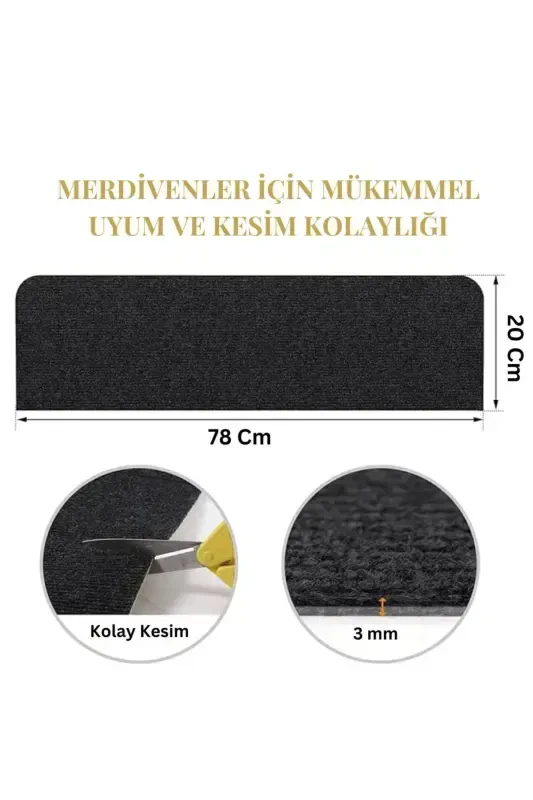 Carpet Self-Adhesive Stair Carpet (1 PIECE) Rip Carpet Felt Non-Slip Carpet-Anthracite - 6