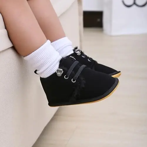 CARREAN Baby Boys Girls Booties Fleece Anti-Slip Soft Sole Boots Toddler First Walker Warm Shoes - 3