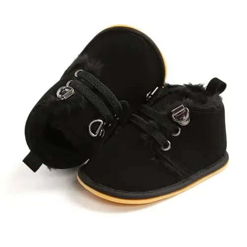 CARREAN Baby Boys Girls Booties Fleece Anti-Slip Soft Sole Boots Toddler First Walker Warm Shoes - 4