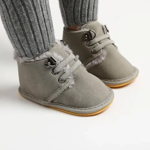 CARREAN Baby Boys Girls Booties Fleece Anti-Slip Soft Sole Boots Toddler First Walker Warm Shoes - 2
