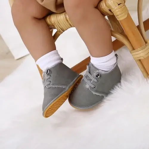 CARREAN Baby Boys Girls Booties Fleece Anti-Slip Soft Sole Boots Toddler First Walker Warm Shoes - 3