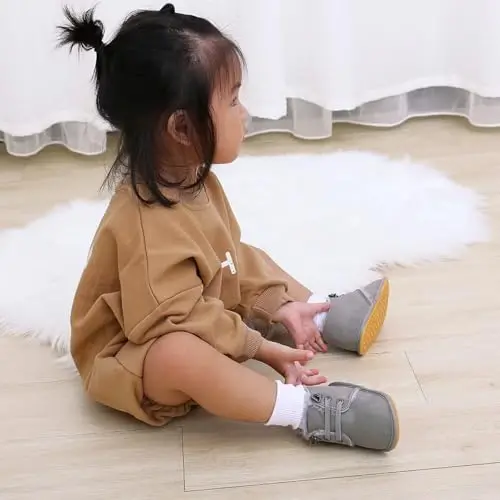 CARREAN Baby Boys Girls Booties Fleece Anti-Slip Soft Sole Boots Toddler First Walker Warm Shoes - 4