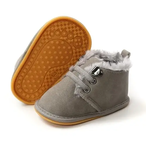CARREAN Baby Boys Girls Booties Fleece Anti-Slip Soft Sole Boots Toddler First Walker Warm Shoes - 5