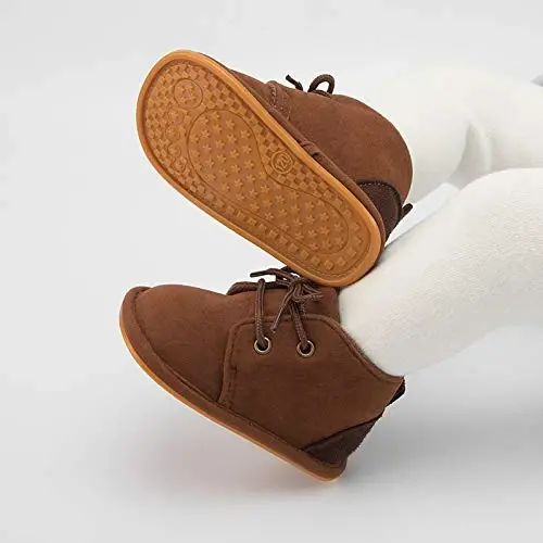 CARREAN Baby Boys Girls Booties Fleece Anti-Slip Soft Sole Boots Toddler First Walker Warm Shoes - 6