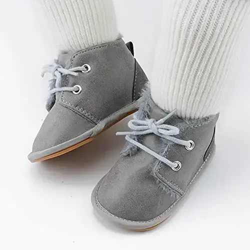 CARREAN Baby Boys Girls Booties Fleece Anti-Slip Soft Sole Boots Toddler First Walker Warm Shoes - 2
