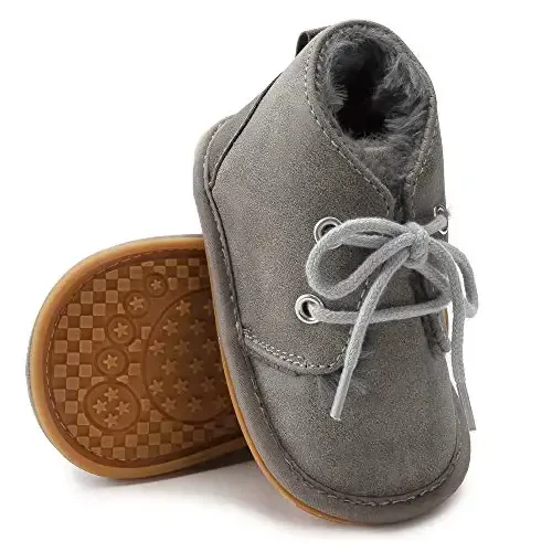 CARREAN Baby Boys Girls Booties Fleece Anti-Slip Soft Sole Boots Toddler First Walker Warm Shoes - 4