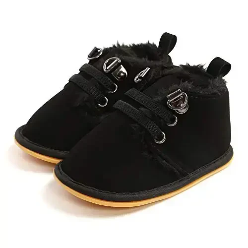 CARREAN Baby Boys Girls Booties Fleece Anti-Slip Soft Sole Boots Toddler First Walker Warm Shoes - 1