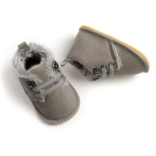 CARREAN Baby Boys Girls Booties Fleece Anti-Slip Soft Sole Boots Toddler First Walker Warm Shoes - 6