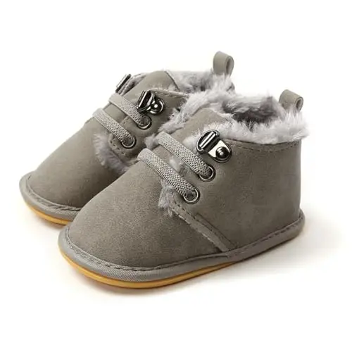 CARREAN Baby Boys Girls Booties Fleece Anti-Slip Soft Sole Boots Toddler First Walker Warm Shoes - 1