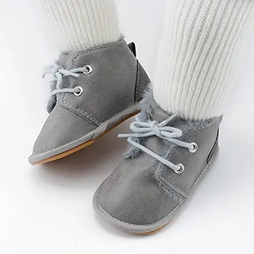 CARREAN Baby Boys Girls Booties Fleece Anti-Slip Soft Sole Boots Toddler First Walker Warm Shoes - 2