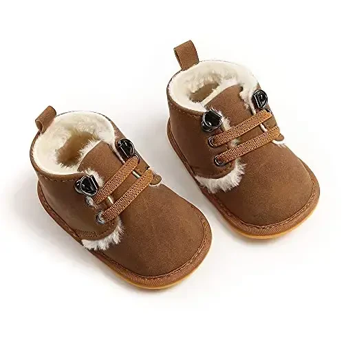 CARREAN Baby Boys Girls Booties Fleece Anti-Slip Soft Sole Boots Toddler First Walker Warm Shoes - 4