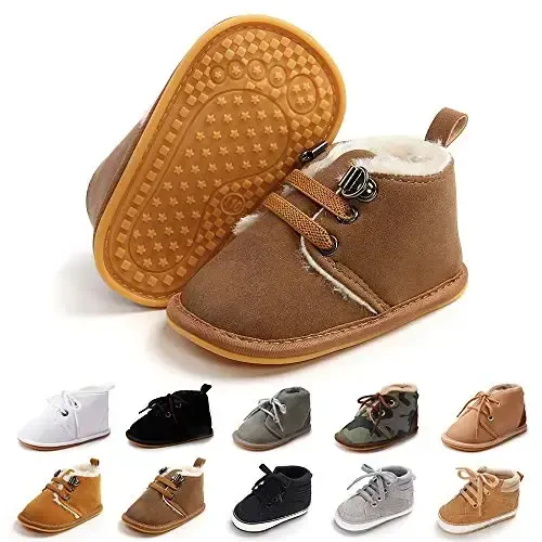 CARREAN Baby Boys Girls Booties Fleece Anti-Slip Soft Sole Boots Toddler First Walker Warm Shoes - CARREAN
