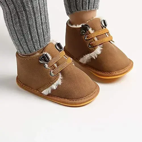 CARREAN Baby Boys Girls Booties Fleece Anti-Slip Soft Sole Boots Toddler First Walker Warm Shoes - CARREAN (1)