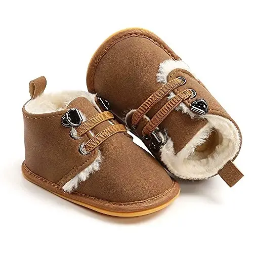 CARREAN Baby Boys Girls Booties Fleece Anti-Slip Soft Sole Boots Toddler First Walker Warm Shoes - 5
