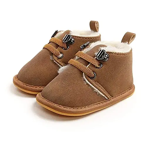 CARREAN Baby Boys Girls Booties Fleece Anti-Slip Soft Sole Boots Toddler First Walker Warm Shoes - 3