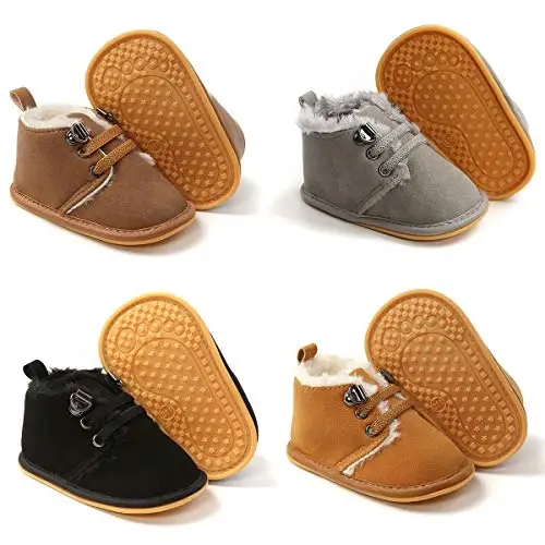 CARREAN Baby Boys Girls Booties Fleece Anti-Slip Soft Sole Boots Toddler First Walker Warm Shoes - CARREAN (1)