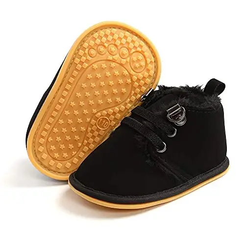 CARREAN Baby Boys Girls Booties Fleece Anti-Slip Soft Sole Boots Toddler First Walker Warm Shoes - 5