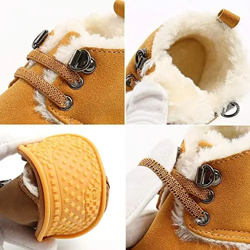 Baby Boys Girls Booties Fleece Anti-Slip Soft Sole Boots Toddler First Walker Warm Shoes - 6