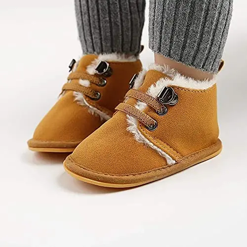 CARREAN Baby Boys Girls Booties Fleece Anti-Slip Soft Sole Boots Toddler First Walker Warm Shoes - BABY (1)