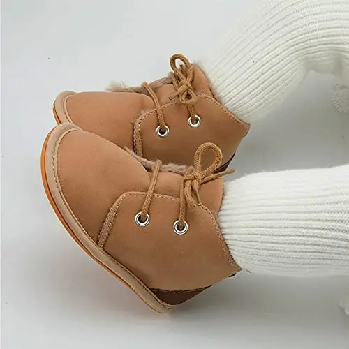 CARREAN Baby Boys Girls Booties Fleece Anti-Slip Soft Sole Boots Toddler First Walker Warm Shoes - 2