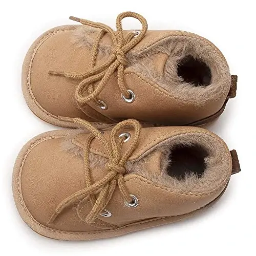 CARREAN Baby Boys Girls Booties Fleece Anti-Slip Soft Sole Boots Toddler First Walker Warm Shoes - 5