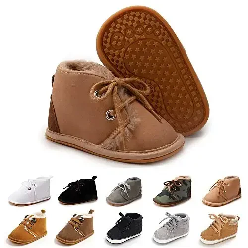 CARREAN Baby Boys Girls Booties Fleece Anti-Slip Soft Sole Boots Toddler First Walker Warm Shoes - 1