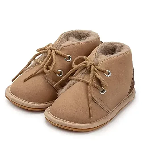 CARREAN Baby Boys Girls Booties Fleece Anti-Slip Soft Sole Boots Toddler First Walker Warm Shoes - 3