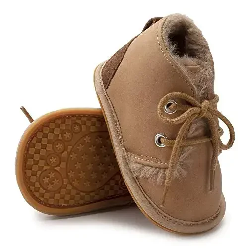 CARREAN Baby Boys Girls Booties Fleece Anti-Slip Soft Sole Boots Toddler First Walker Warm Shoes - 4