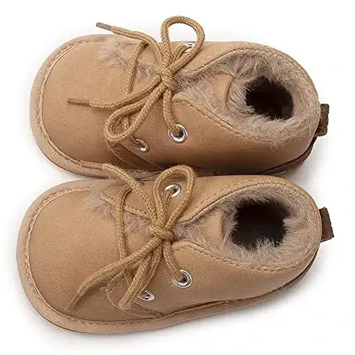 CARREAN Baby Boys Girls Booties Fleece Anti-Slip Soft Sole Boots Toddler First Walker Warm Shoes - 5