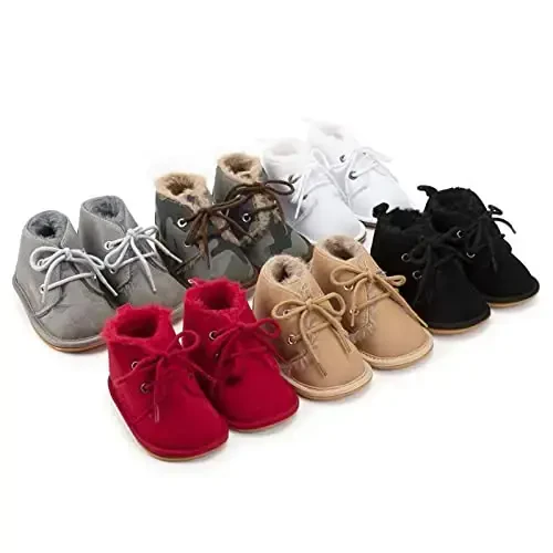 CARREAN Baby Boys Girls Booties Fleece Anti-Slip Soft Sole Boots Toddler First Walker Warm Shoes - 6