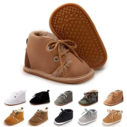 CARREAN Baby Boys Girls Booties Fleece Anti-Slip Soft Sole Boots Toddler First Walker Warm Shoes - CARREAN