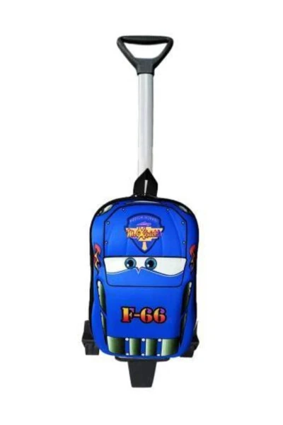 Cars Printed Pull-Along Blue Kindergarten Backpack - SHOPIOLOG