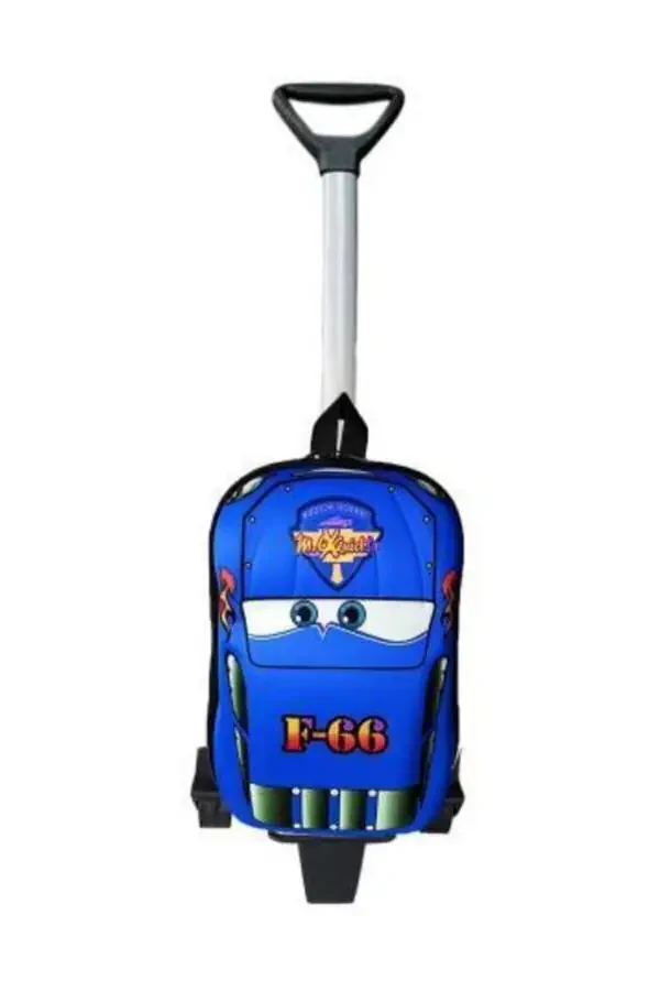 Cars Printed Pull-Along Blue Kindergarten Backpack - 3