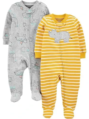 Simple Joys by Carter's Baby Boys' 2-Way Zip Thermal Footed Sleep and Play, Pack of 2 - 1