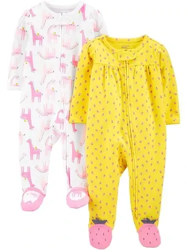 Simple Joys by Carter's Baby Girls' Cotton Footed Sleep and Play, Pack of 2 