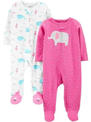 Simple Joys by Carter's Baby Girls' Cotton Footed Sleep and Play, Pack of 2 