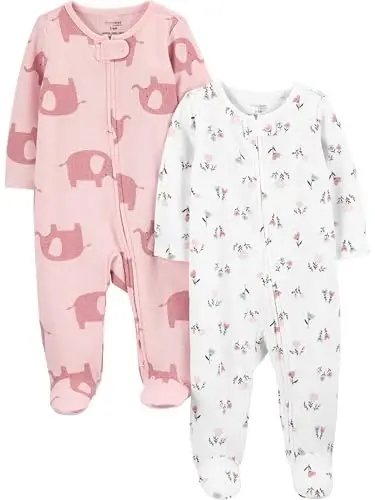 Simple Joys by Carter's baby-girls 2-way Zip Thermal Footed Sleep and Play, Pack of 2 