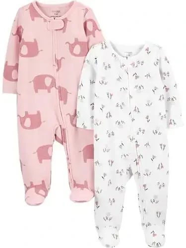 Simple Joys by Carter's baby-girls 2-way Zip Thermal Footed Sleep and Play, Pack of 2 - 1
